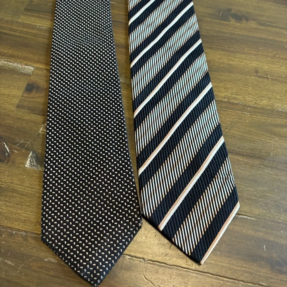 Hugo Boss Men’s Tie Bundle Stripe Speckle Pattern Black Brown Tan 2 pc Work